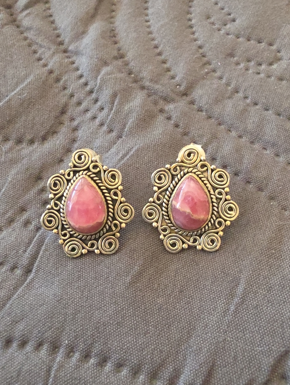Beautiful Rhodochrosite Sterling Silver Teardrop Earrings